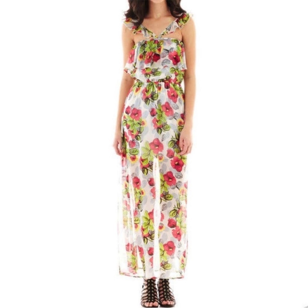 OLSENBOYE Floral Print Ruffle Maxi Dress